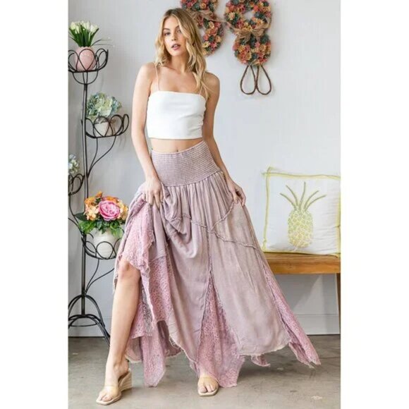 064 Oli & Hali Lilac Washed Lace Inset Maxi Skirt NWOT Size Large - Picture 7 of 11